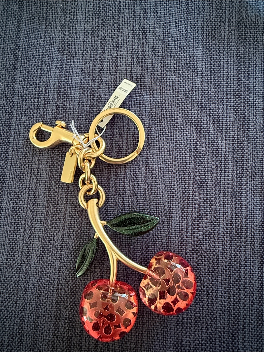 Coach Gold-tone Cherry Keychain with Red Crystal Cherries